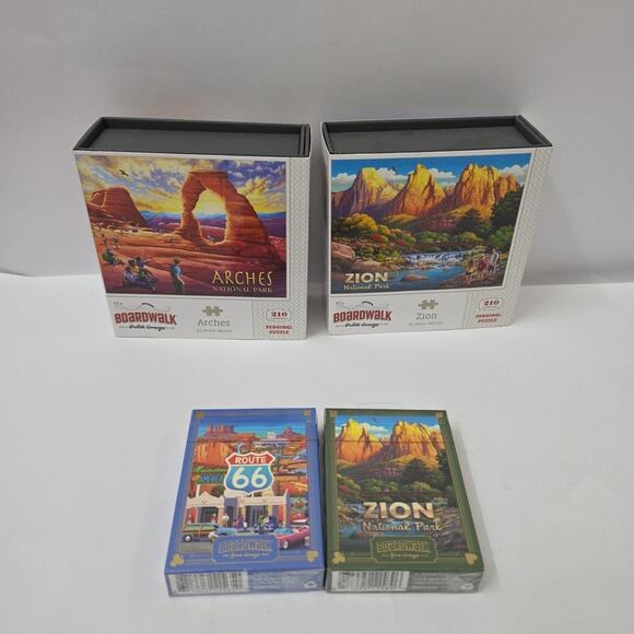 Lot Of 2 Puzzles Zion National Park, Arches Park 210 Pieces By Boardwalk + Cards - Picture 1 of 6